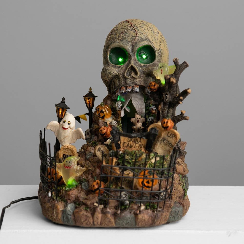 VTG Halloween Light Up LED Animated Skull Cavern Lemax Glowing Haunted Graveyard